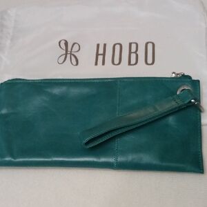 HOBO Teal Leather Wristlet Clutch with Removable Strap